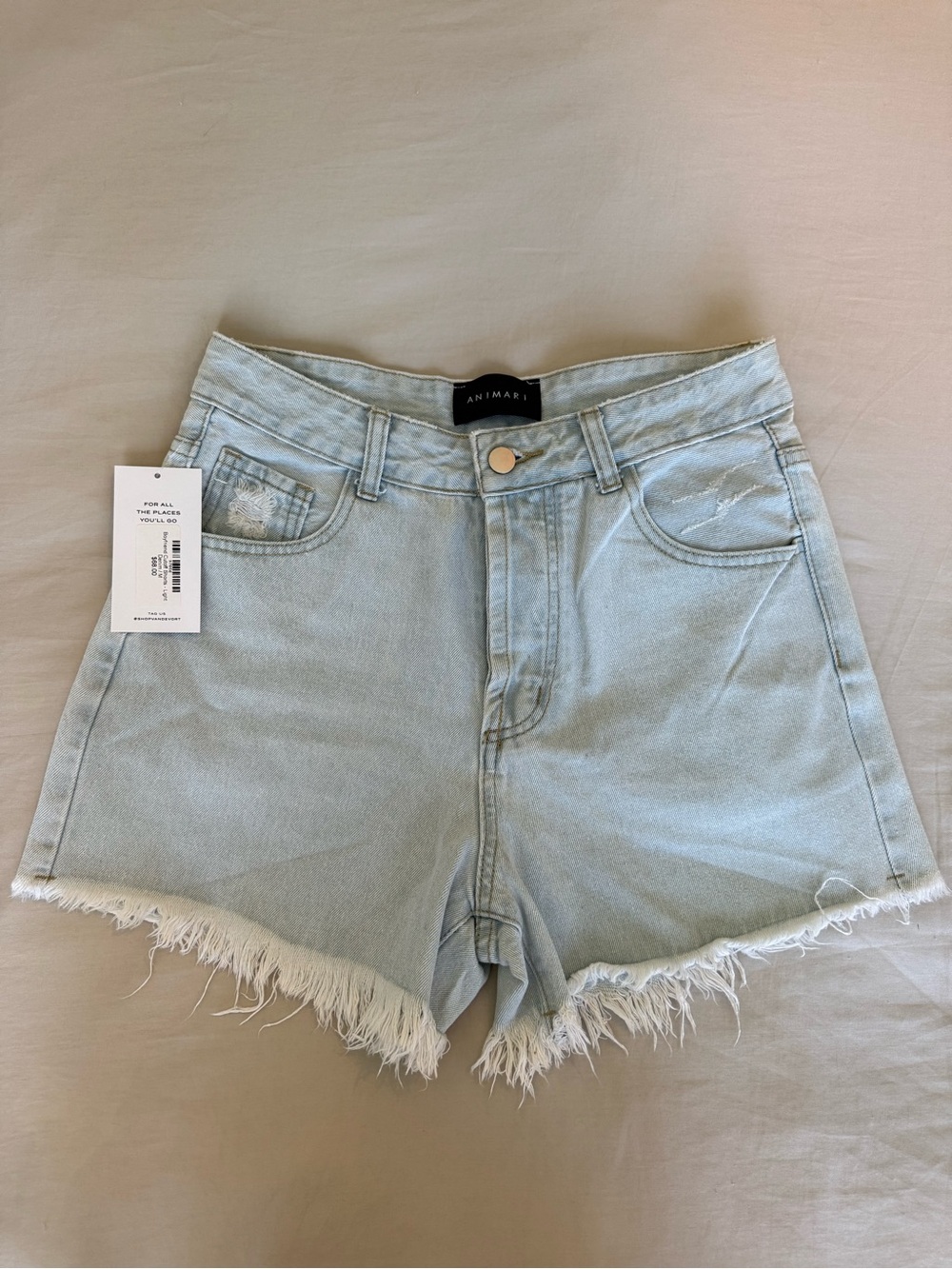Animari Light Blue High-Rise Frayed Denim Shorts